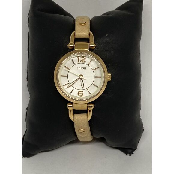 Fossil Georgia ES3745 Women Beige Leather Analog Dial Quartz Genuine Watch EY27 - Picture 1 of 12